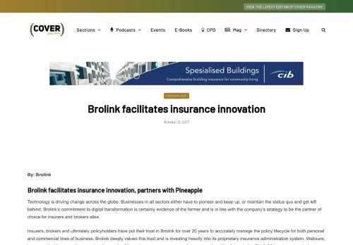 
                            11. Brolink facilitates insurance innovation - COVER Publications