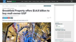 
                            10. Brookfield Property offers $14.8 billion to buy mall-owner ...