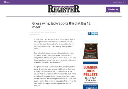 
                            10. Brookings Register | Gross wins, Jackrabbits third at Big 12 meet