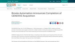 
                            6. Brooks Automation Announces Completion of GENEWIZ Acquisition