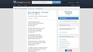 
                            12. Bruce Springsteen - Two Faces Lyrics | SongMeanings