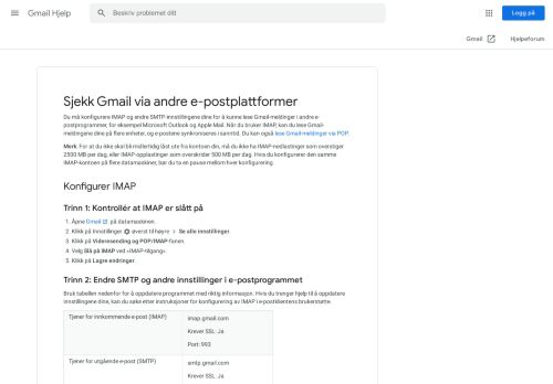 
                            4. Bruk IMAP til å sjekke Gmail i andre e-postklienter - Gmail Hjelp
