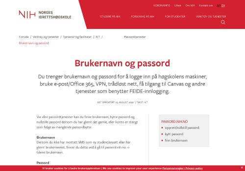 
                            5. Brukernavn og passord | Norges idrettshøgskole