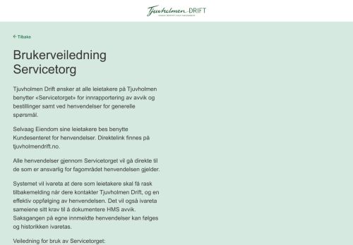 
                            5. Brukerveiledning Servicetorg - Tjuvholmen Drift