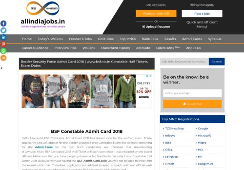 
                            6. BSF Constable Admit Card 2018 Download | BSF Examination Dates