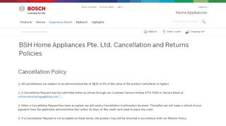 
                            6. BSH Home Appliances Pte. Ltd. Cancellation and Returns Policies