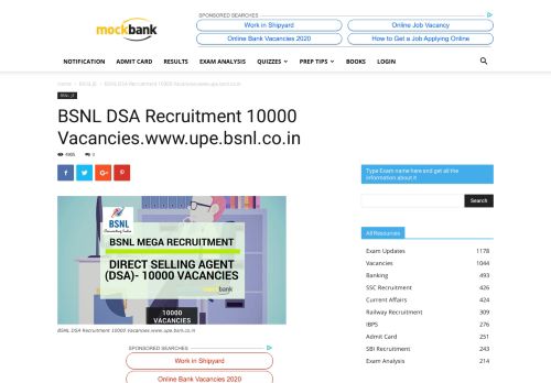 
                            12. BSNL DSA Recruitment 10000 Vacancies.www.upe.bsnl.co.in - IBPS ...