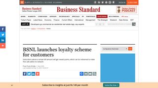 
                            9. BSNL launches loyalty scheme for customers | Business Standard News