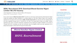 
                            10. BSNL Recruitment 2019, Apply Online for 198 Junior ... - Vidhya360.in