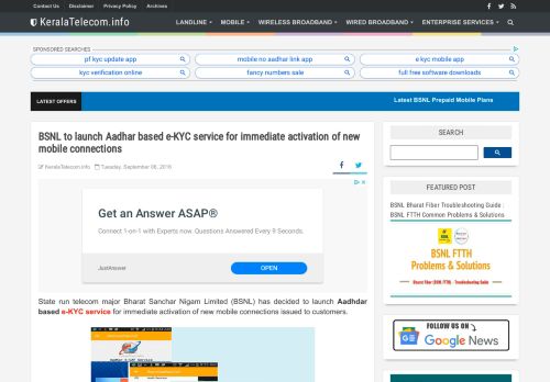 
                            2. BSNL to launch Aadhar based e-KYC service for immediate activation ...