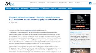 
                            5. BT: Kostenloser WLAN-Internet-Zugang für Starbucks-Gäste ▫   LANline