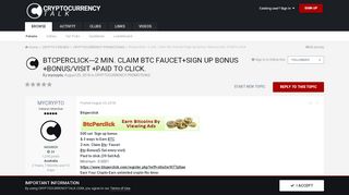 
                            4. Btcperclick---2 min. Claim Btc Faucet+Sign up bonus +Bonus/visit +Paid to click. - Cryptocurrency Talk