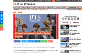 
                            12. BTS named 'next generation leaders' by Time magazine | Irish ...