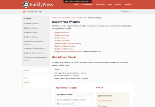 
                            3. BuddyPress Widgets · BuddyPress Codex