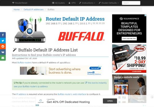 
                            7. Buffalo Default IP Address List (Updated January 2019) | RouterReset