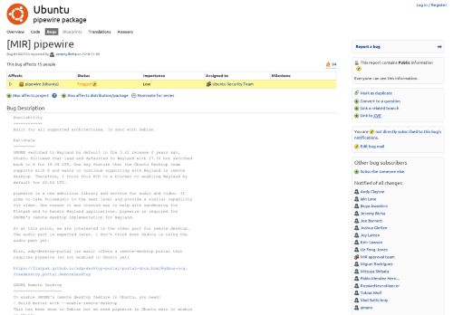 
                            4. Bug #1802533 “[MIR] pipewire” : Bugs : pipewire package : Ubuntu