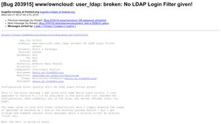 
                            10. [Bug 203915] www/owncloud: user_ldap: broken: No LDAP Login Filter ...