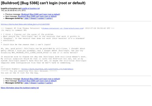 
                            3. [Buildroot] [Bug 5366] can't login (root or default) - Mailing ...