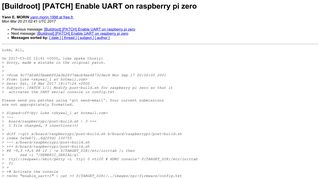 
                            2. [Buildroot] [PATCH] Enable UART on raspberry pi zero - Mailing ...