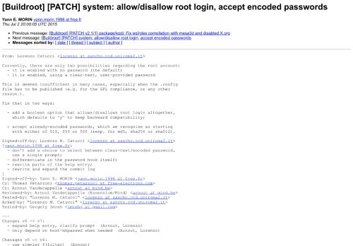 
                            5. [Buildroot] [PATCH] system: allow/disallow root login, accept ...