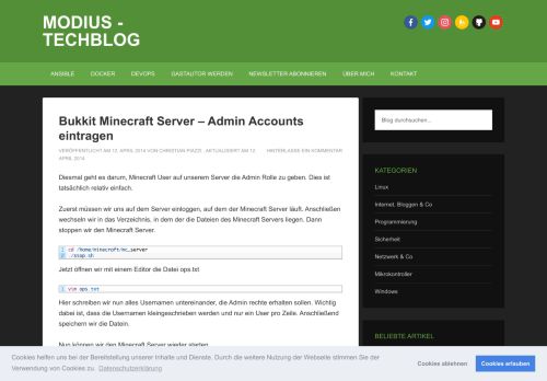 
                            13. Bukkit Minecraft Server - Admin Accounts eintragen - Modius - Techblog