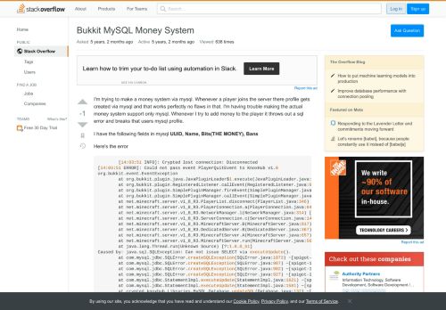 
                            12. Bukkit MySQL Money System - Stack Overflow