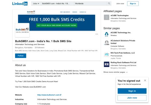 
                            6. BulkSMS1.com - India's No. 1 Bulk SMS Site | LinkedIn