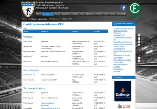
                            10. Bündner Fussballverband - Kontaktpersonen Adressen BFV