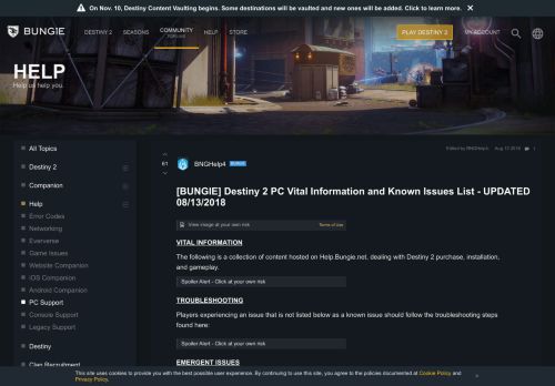 
                            9. [BUNGIE] Destiny 2 PC Vital Information and Known Issues List ...