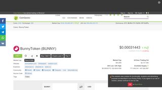 
                            11. BunnyToken (BUNNY) price, chart, and fundamentals info | CoinGecko