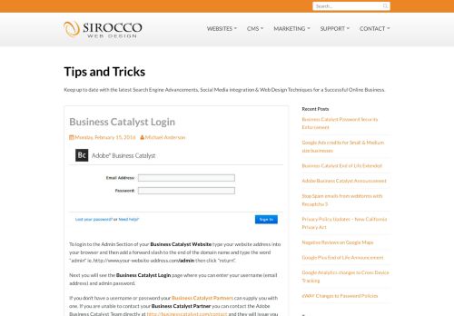 
                            8. Business Catalyst Login - Sirocco Web Design