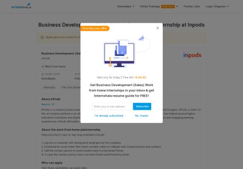 
                            12. Business Development (Sales) Work from home Internship at Inpods ...