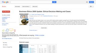 
                            11. Business Ethics 2009 Update: Ethical Decision Making and Cases - Google बुक के परिणाम