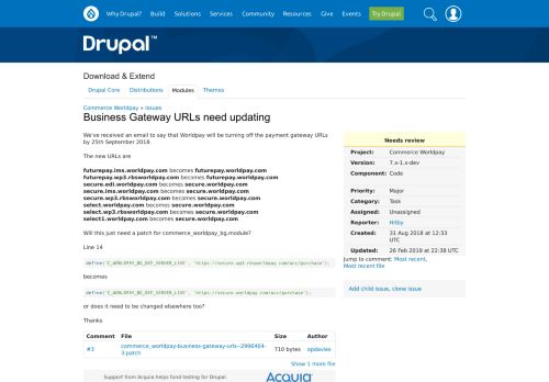 
                            10. Business Gateway URLs need updating [#2996464] | Drupal.org