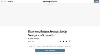 
                            13. Business; Marriott Strategy Brings Savings, and Lawsuits - The New ...