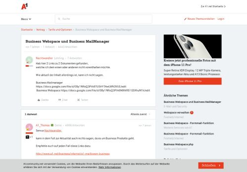 
                            4. Business Webspace und Business MailManager | A1 Community