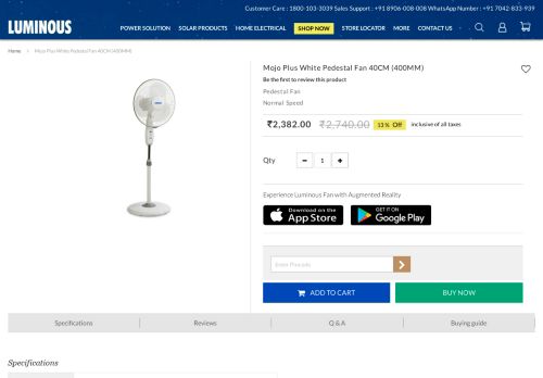 
                            9. Buy 400 Mm Mojo Plus Wall Fan White Online at Best Price-Portable ...