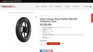 
                            13. Buy CEAT Zoom Plus Tubeless Tyre 100/90 R18 Tyre Online in India
