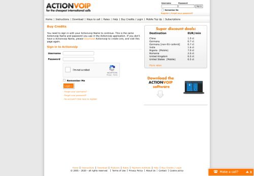 
                            8. Buy Credits / Login - Actionvoip