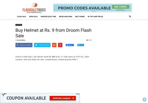 
                            12. Buy Helmet at Rs. 99 from Droom Flash Sale - FlashSaleTricks