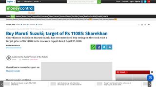 
                            9. Buy Maruti Suzuki; target of Rs 11085: Sharekhan - Moneycontrol.com