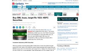 
                            8. Buy SML Isuzu, target Rs 1023: HDFC Securities - The Economic Times