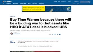 
                            10. Buy Time Warner even if AT&T deal is blocked: UBS - CNBC.com