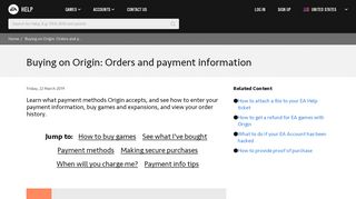
                            10. Buying on Origin: Orders and payment information - EA Help