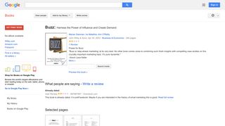 
                            12. Buzz: Harness the Power of Influence and Create Demand - Google Books Result