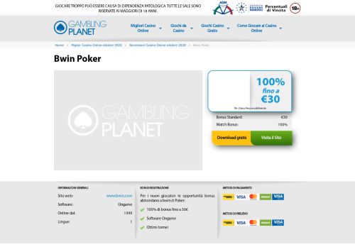 
                            8. Bwin Poker e Casino - Recensione con Download e Bonus di 30€