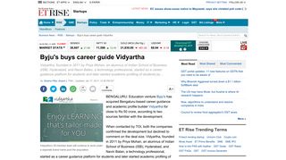 
                            11. Byju's buys career guide Vidyartha - The Economic Times