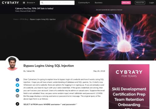 
                            4. Bypass Logins Using SQL Injection - Cybrary
