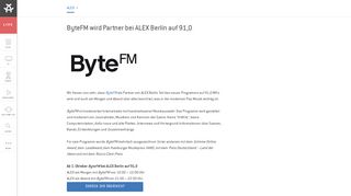 
                            11. ByteFM wird Partner bei ALEX Berlin auf 91,0 - ALEX BERLIN
