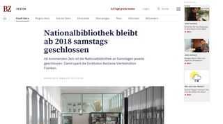 
                            11. BZ Berner Zeitung - Nationalbibliothek bleibt ab 2018 samstags ...